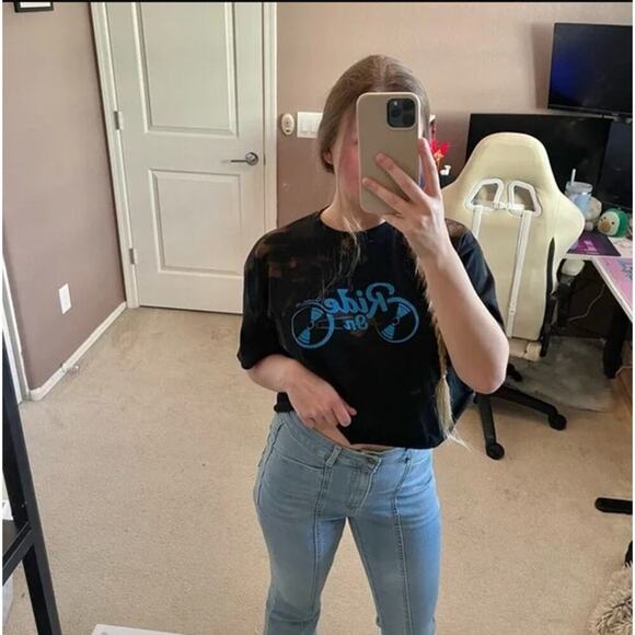 Dick's Sporting Goods Ride On Road Bike Cycling Black Cropped Top - Picture 1 of 4